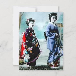 Vintage Geisha and Her Maiko 芸者 舞妓 Old Japan Postcard