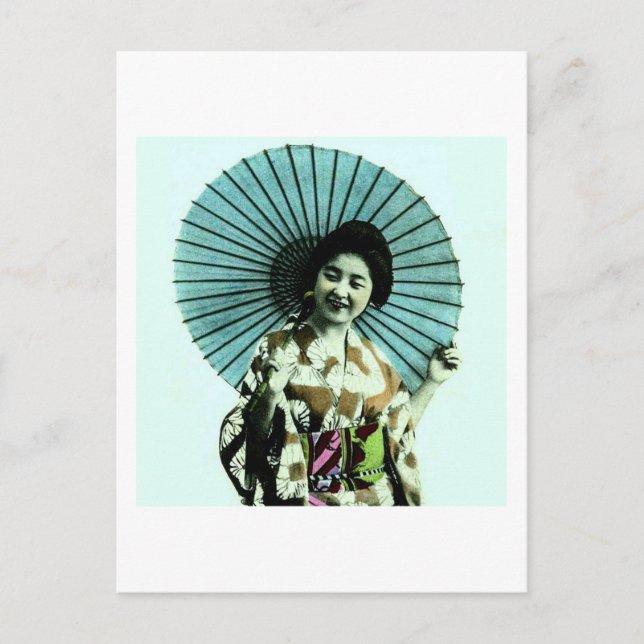Vintage Geisha and Her Parasol Old Japan Postcard (Front)