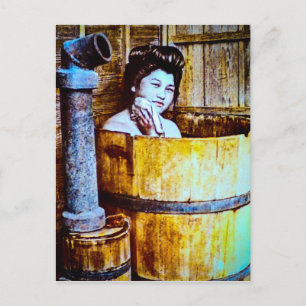 Vintage Geisha Bathing in a Wooden Tub Postcard