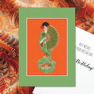 Vintage Geisha in Kimono Birthday Card