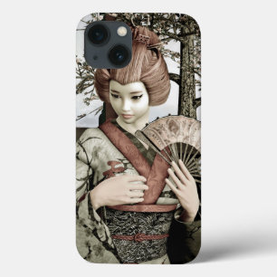 Vintage Geisha Kimono Fan Illustration iPhone 13 Case