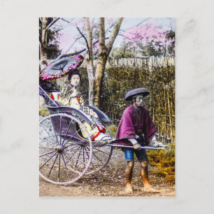 Vintage Geisha Travelling in Rickshaw Old Japan Postcard