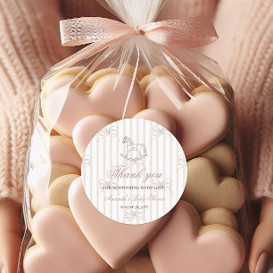 Vintage Gender Neutral Rocking Horse Baby Shower Classic Round Sticker