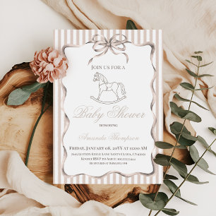 Vintage Gender Neutral Rocking Horse Baby Shower Invitation