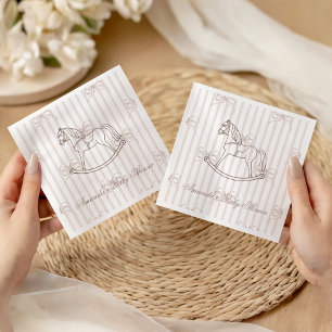 Vintage Gender Neutral Rocking Horse Baby Shower Napkin