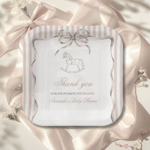 Vintage Gender Neutral Rocking Horse Baby Shower Paper Plate