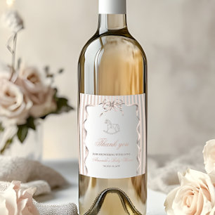 Vintage Gender Neutral Rocking Horse Baby Shower Wine Label