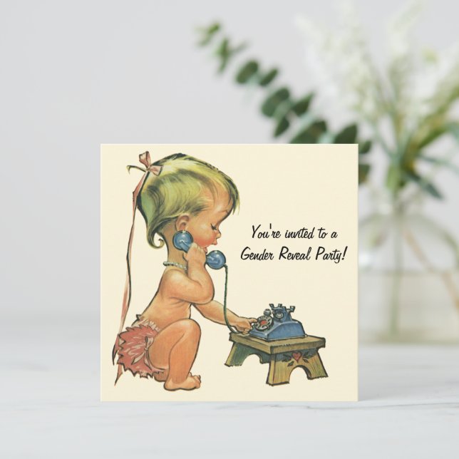 Vintage Gender Reveal Baby Shower Party Invitation (Standing Front)