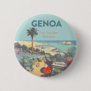 Vintage Genoa Italian Riviera Travel Poster 1931  6 Cm Round Badge