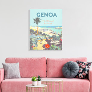Vintage Genoa Italian Riviera Travel Poster 1931  Canvas Print