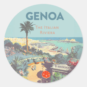 Vintage Genoa Italian Riviera Travel Poster 1931  Classic Round Sticker