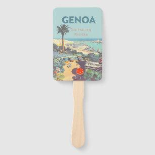 Vintage Genoa Italian Riviera Travel Poster 1931  Hand Fan