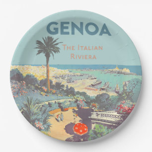 Vintage Genoa Italian Riviera Travel Poster 1931  Paper Plate