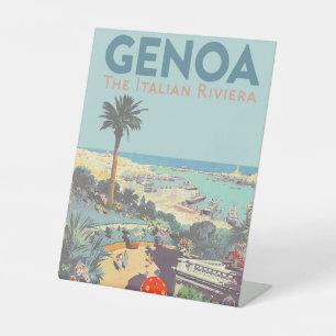 Vintage Genoa Italian Riviera Travel Poster 1931  Pedestal Sign