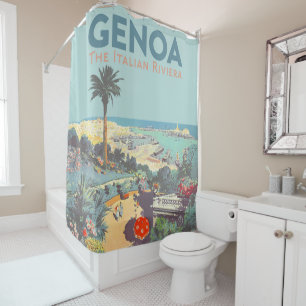 Vintage Genoa Italian Riviera Travel Poster 1931  Shower Curtain