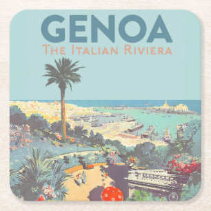 Vintage Genoa Italian Riviera Travel Poster 1931  Square Paper Coaster