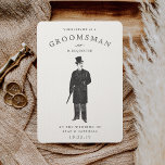 Vintage Gent | Groomsman Request Card<br><div class="desc">Ask friends and relatives to stand with you as your groomsmen with this vintage style card featuring an illustration of a gentleman in a top hat, coat and cane. Card reads "your service as a groomsman is requested at the wedding of [name] and [name]." Personalise with your names and wedding...</div>