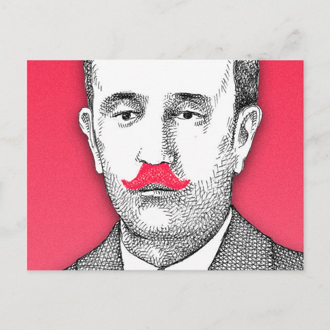 Vintage  Gentleman With Funny Pink Moustache Postcard (Front)