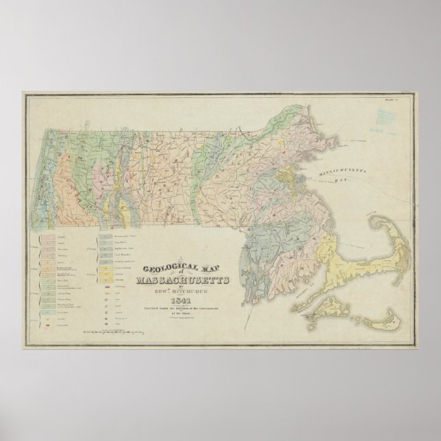 Vintage Geological Map of Massachusetts (1841) Poster (Front)