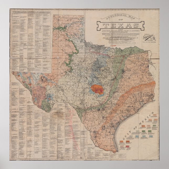 Vintage Geological Map of Texas (1920) Poster (Front)