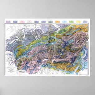 Vintage Geological Map of The Alps (1876) Poster