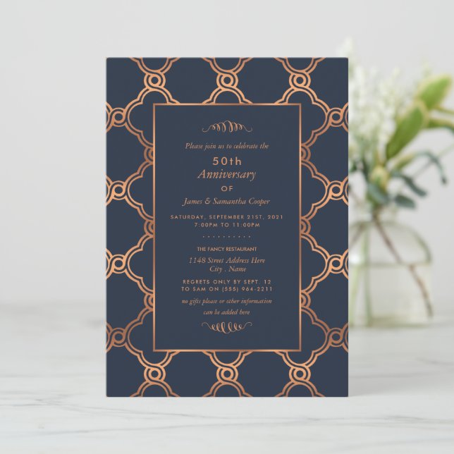 Vintage Geometric, Art Deco Anniversary Invitation (Standing Front)