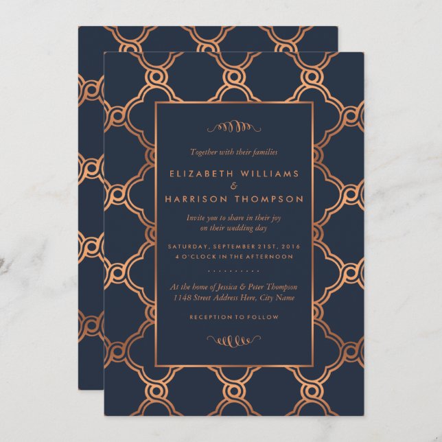 Vintage Geometric Art Deco Gatsby Wedding Invitation (Front/Back)