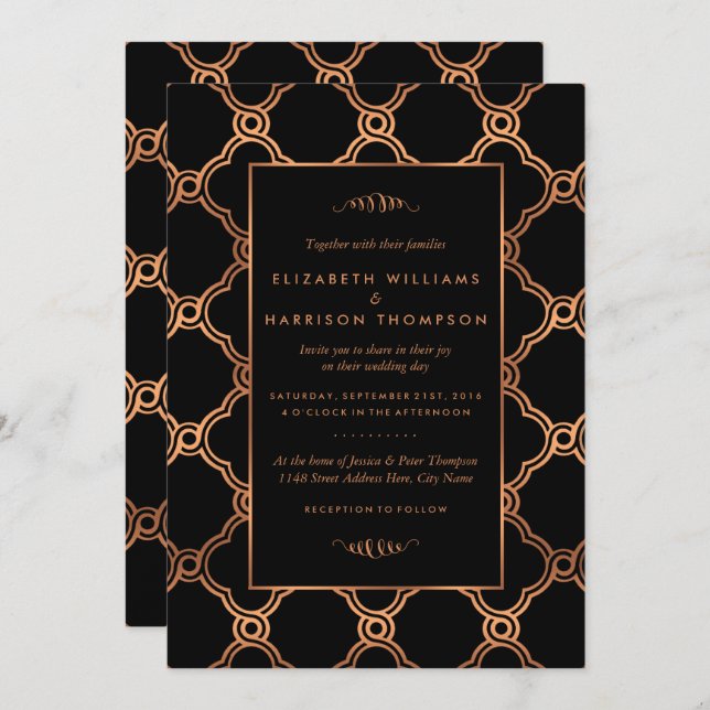 Vintage Geometric Art Deco Gatsby Wedding Invitation (Front/Back)