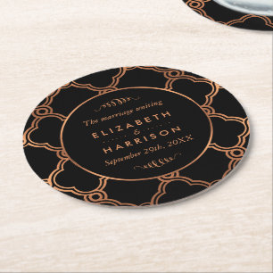 Vintage Geometric Art Deco Gatsby Wedding Round Paper Coaster