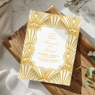 Vintage Geometric Art Deco Wedding White Gold  Invitation
