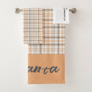 Vintage geometric beige name bath towel set