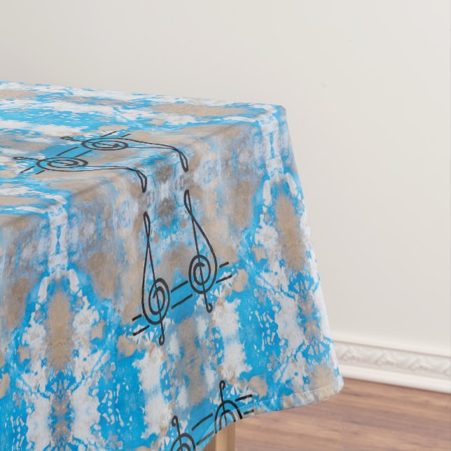 Vintage geometric blue and gray pattern tablecloth (In Situ)