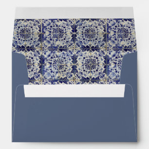 Vintage Geometric Blue White Tile Pattern Envelope