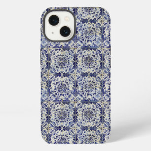 Vintage Geometric Blue White Tile Pattern iPhone 13 Case
