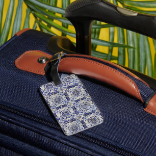 Vintage Geometric Blue White Tile Pattern  Luggage Tag