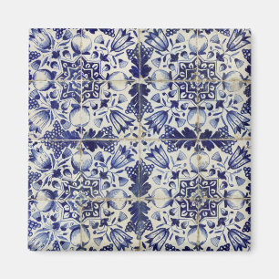 Vintage Geometric Blue White Tile Pattern Magnet