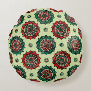 Vintage Geometric Circle Dots Boho Mandala Round Cushion
