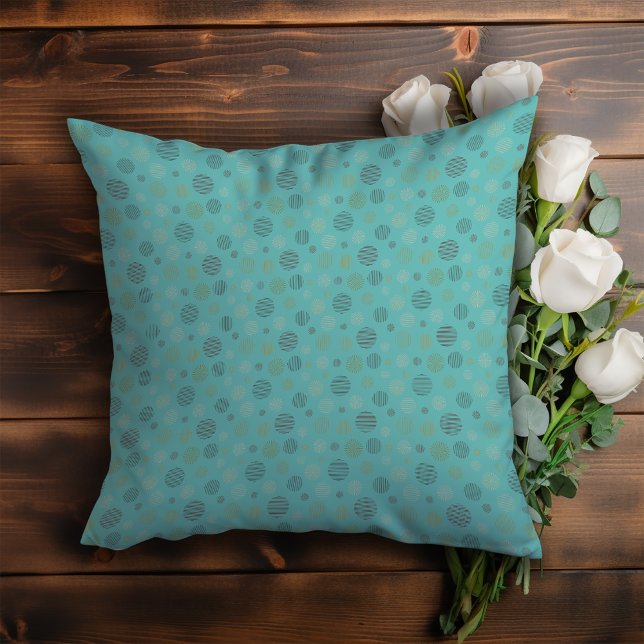 Vintage geometric circle line pattern turquoise cushion (Creator Uploaded)