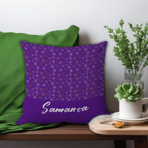 Vintage geometric circle line purple name cushion