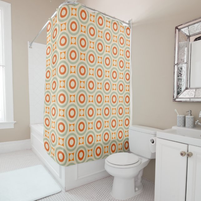 Vintage Geometric Circle Pattern Shower Curtain (In Situ)