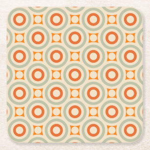 Vintage Geometric Circle Pattern Square Paper Coaster