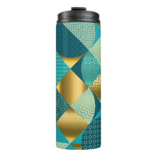 Vintage geometric fabric, seamless patchwork. thermal tumbler