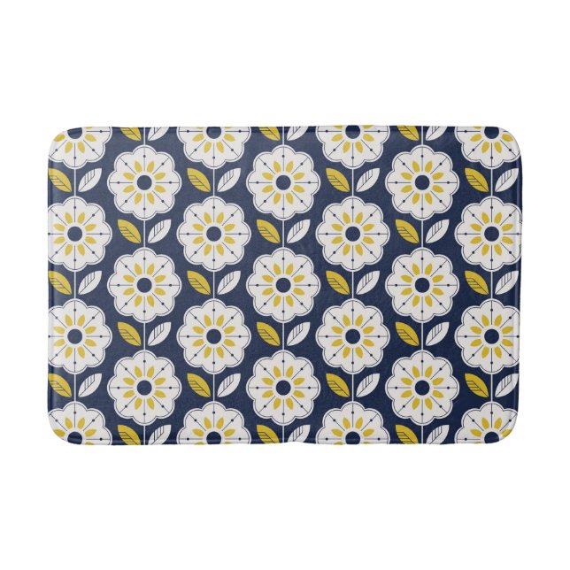 Vintage Geometric Flower Pattern Bath Mat (Front)