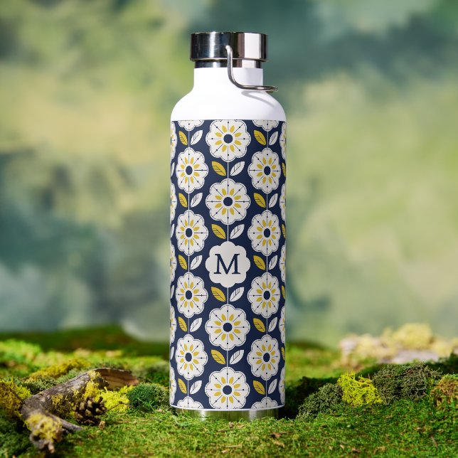 Vintage Geometric Flower Pattern Water Bottle (Outdoor)