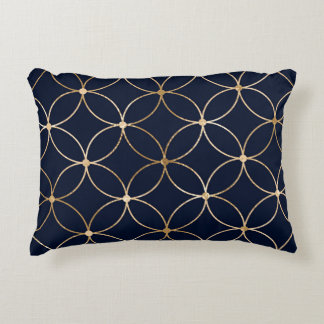 Vintage Geometric: Gold Blue Abstract Decorative Cushion