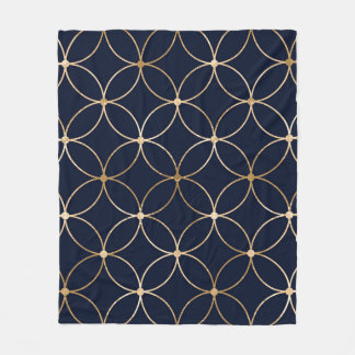 Vintage Geometric: Gold Blue Abstract Fleece Blanket
