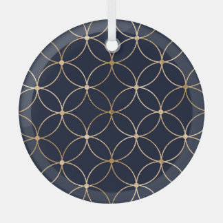 Vintage Geometric: Gold Blue Abstract Glass Tree Decoration