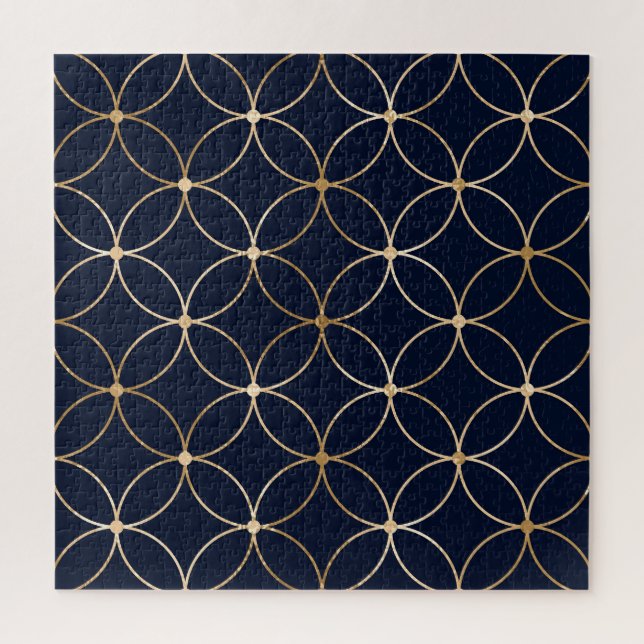 Vintage Geometric: Gold Blue Abstract Jigsaw Puzzle (Vertical)