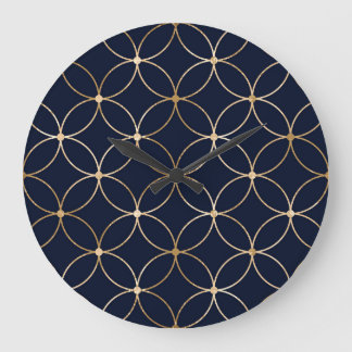 Vintage Geometric: Gold Blue Abstract Large Clock