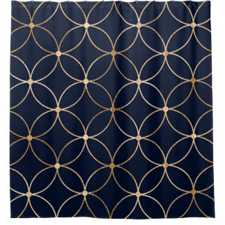 Vintage Geometric: Gold Blue Abstract Shower Curtain